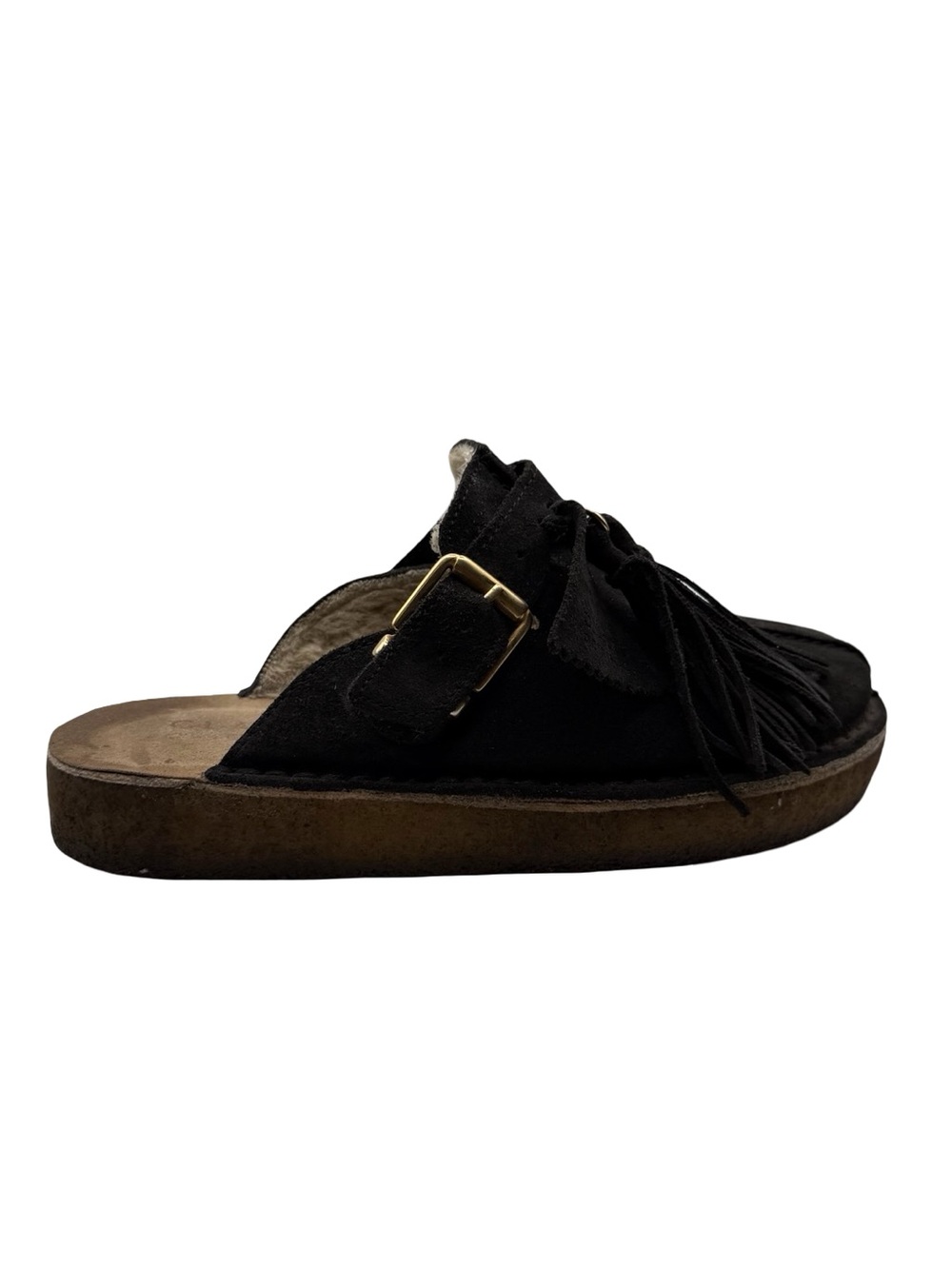 Clark’s Original | Women’s  Black Suede Slide Mules with Tassel and Buckle | 7 - Picture 3 of 9